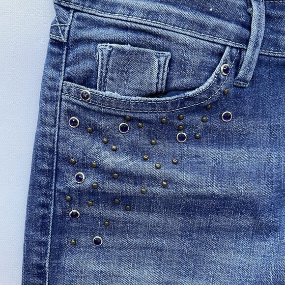 Guess Women’s Brittney Skinny Ankle Jeans Studded Distressed Blue Denim Size 28 - Picture 7 of 16